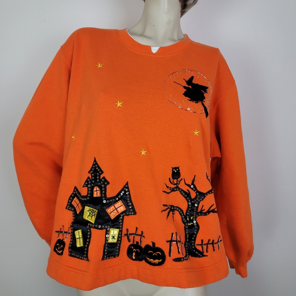 Vintage Halloween sweatshirt. Beaded and embroidered. XL